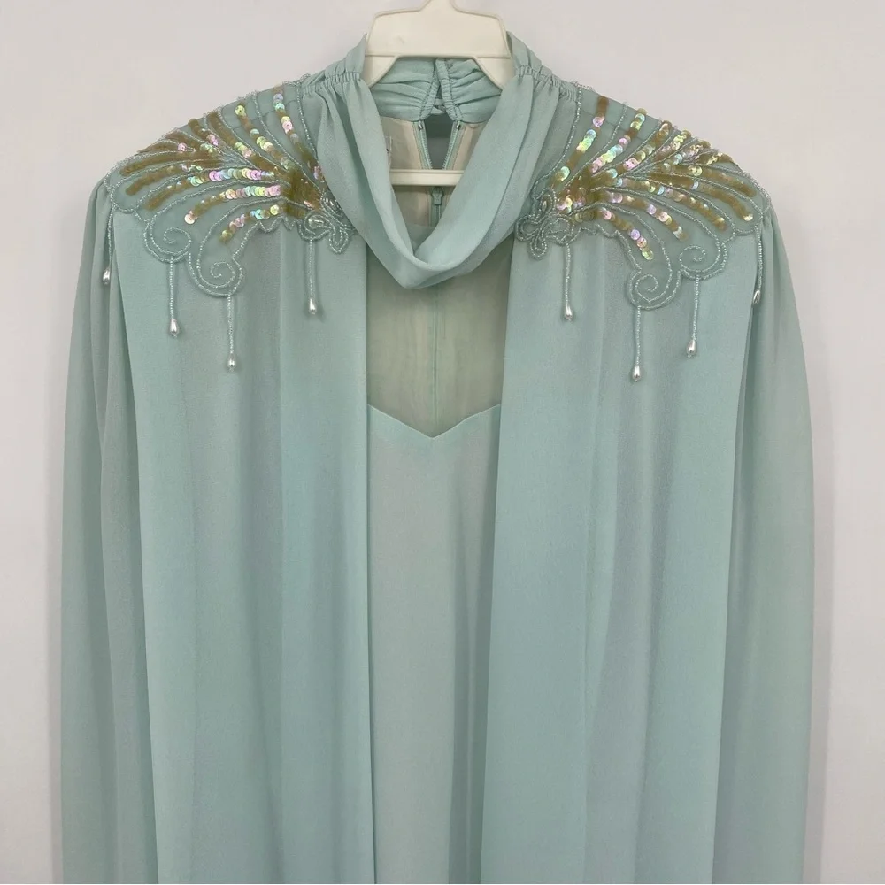 Vintage Ursula of Switzerland Formal Dress Sea Foam Blue Green Mother Of Bride - Picture 5 of 14